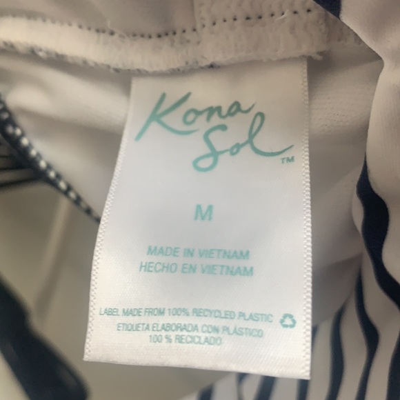 Navy and white striped one piece with ruching - Picture 3 of 9